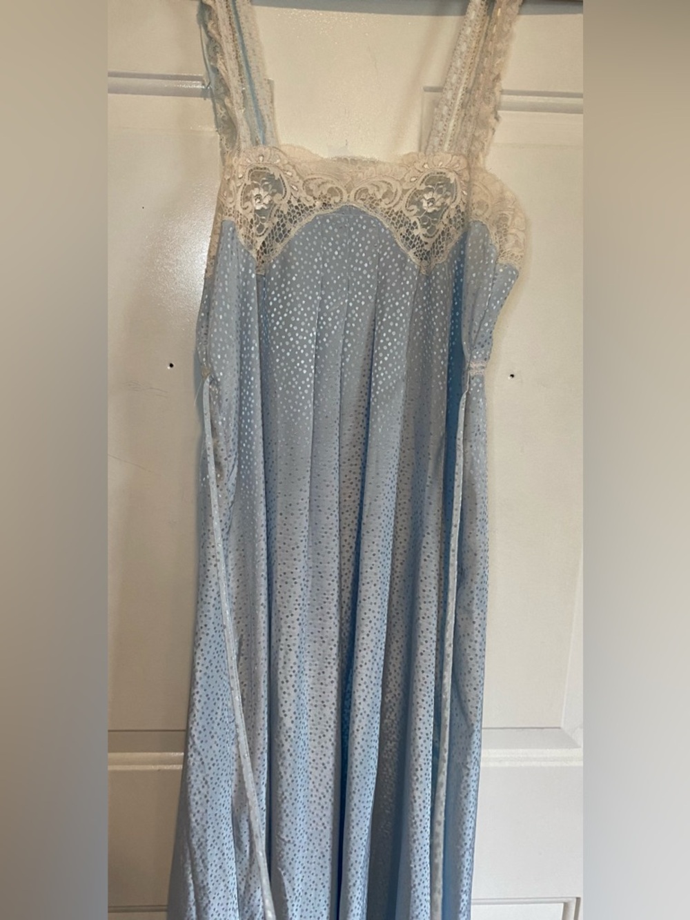 Christian Dior Lingerie Polka Dot Lace Slip Gown Sz Small Polyester Vintage 70s - Picture 2 of 13